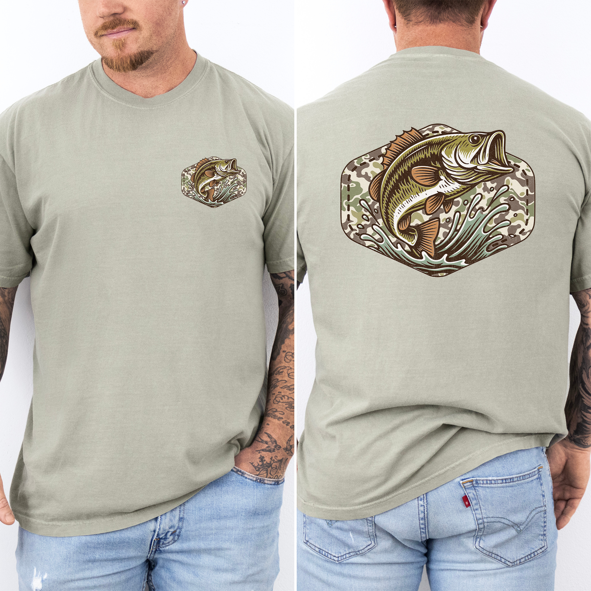 Bass Fishing Camouflage, Hunting, Dad, Husband, Unisex , , , Long Sleeve Tee