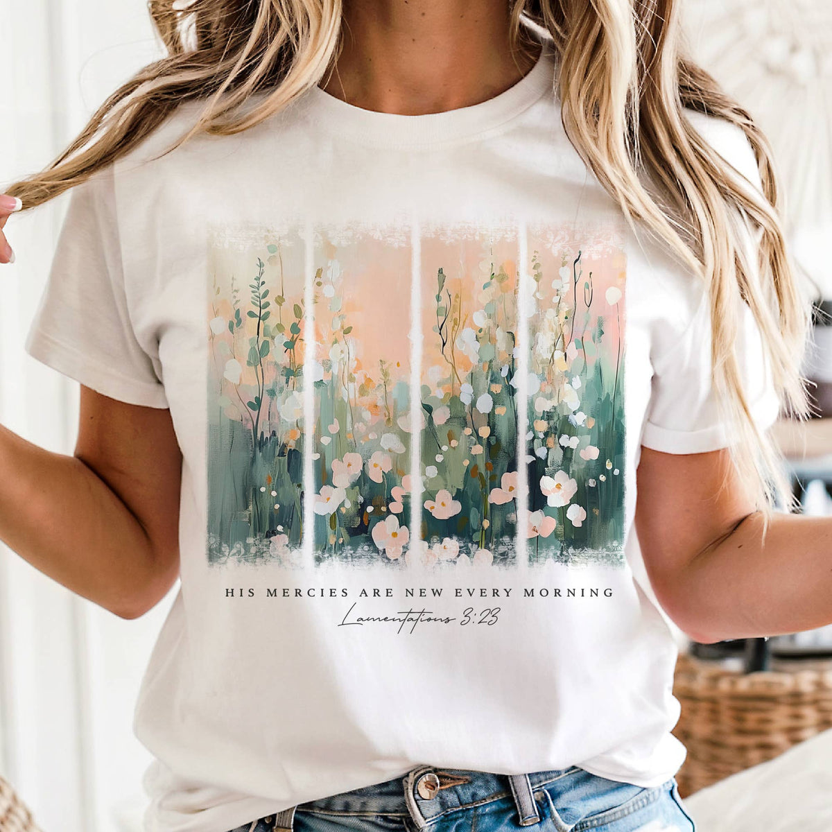 Faith His Mercies Are New Floral Christian Verse Graphic Tee Unisex , , , Long Sleeve Tee