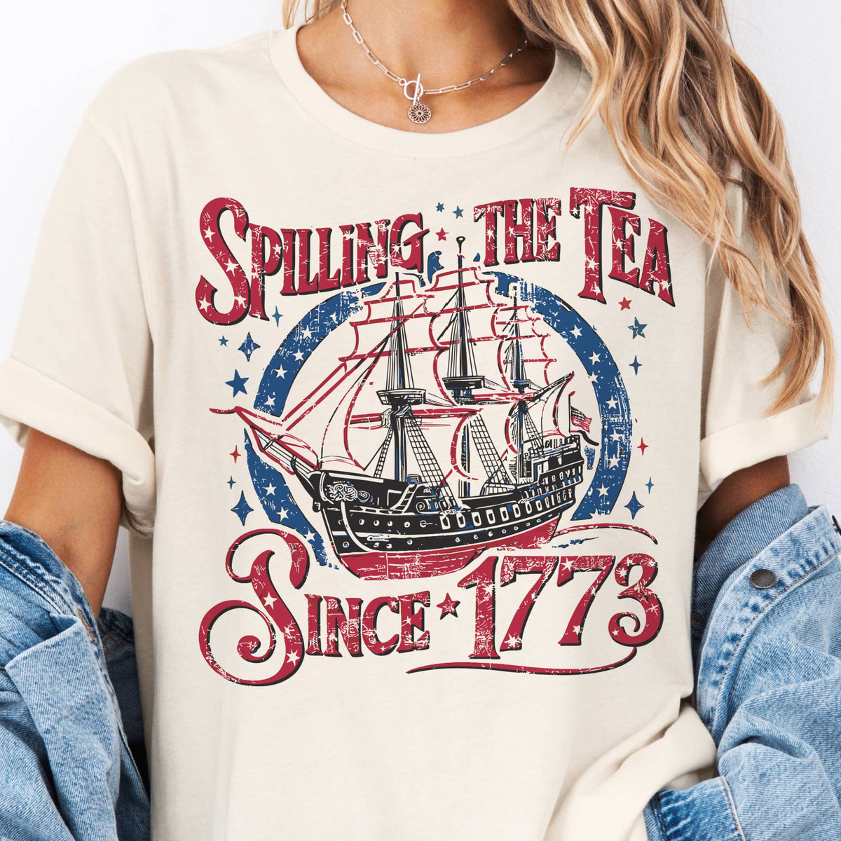 USA Spilling the Tea American 1776 Patriotic Graphic Tee Unisex , , , Long Sleeve Tee