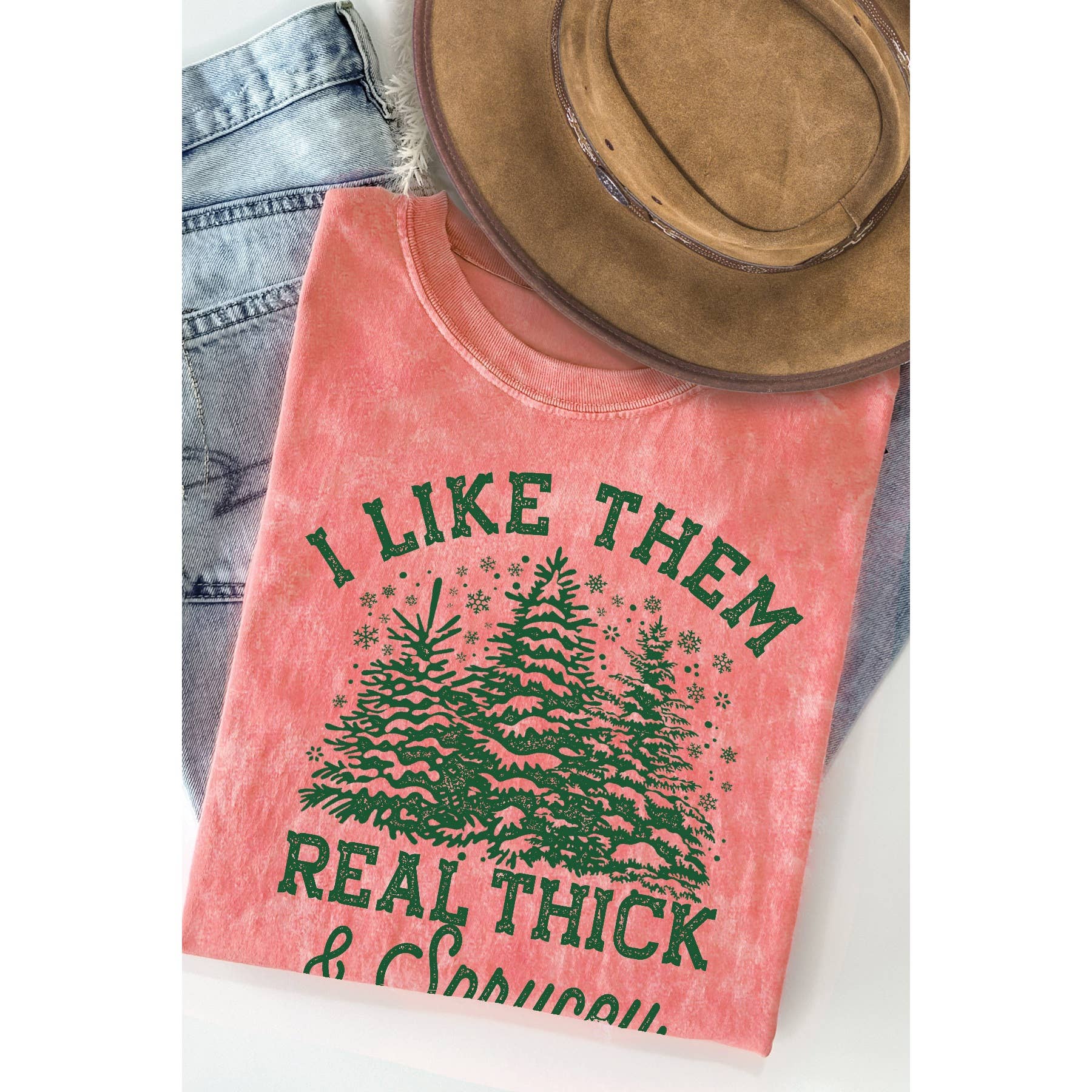 Christmas Tree I Like Them Real Thick Mineral Wash T Shirt Unisex , , , Long Sleeve Tee