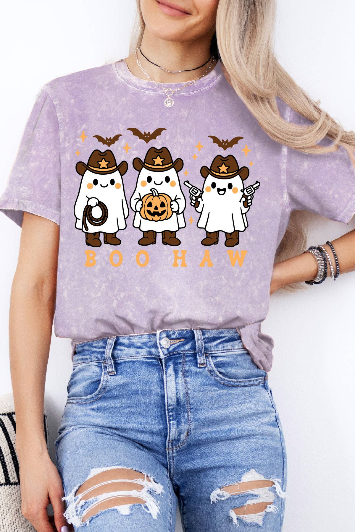 Women Halloween Graphic Print Mineral Wash Top Unisex , , , Long Sleeve Tee