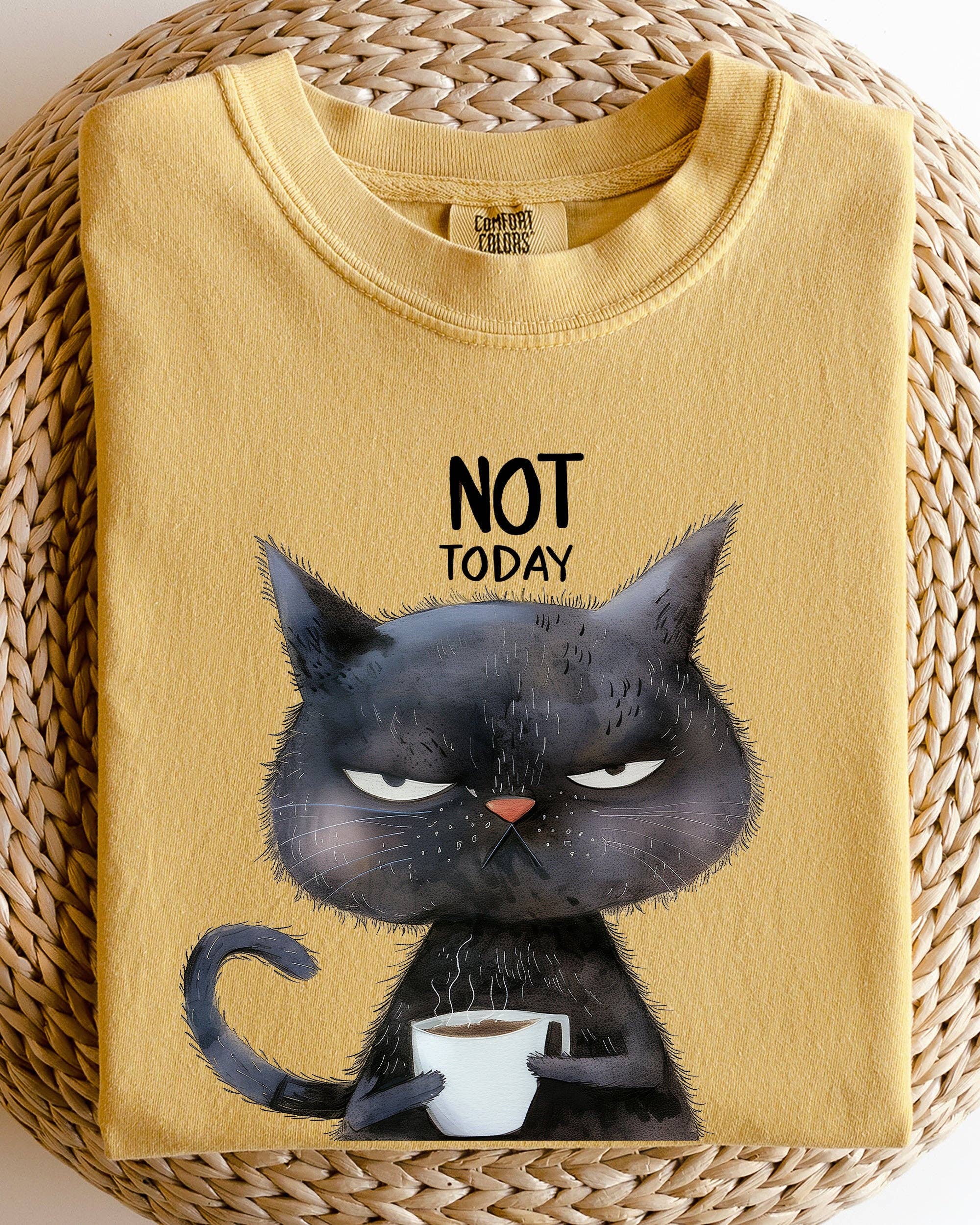 Not Today, Cat, Grumpy, Coffee, Funny, Meme Shirt Unisex , , , Long Sleeve Tee