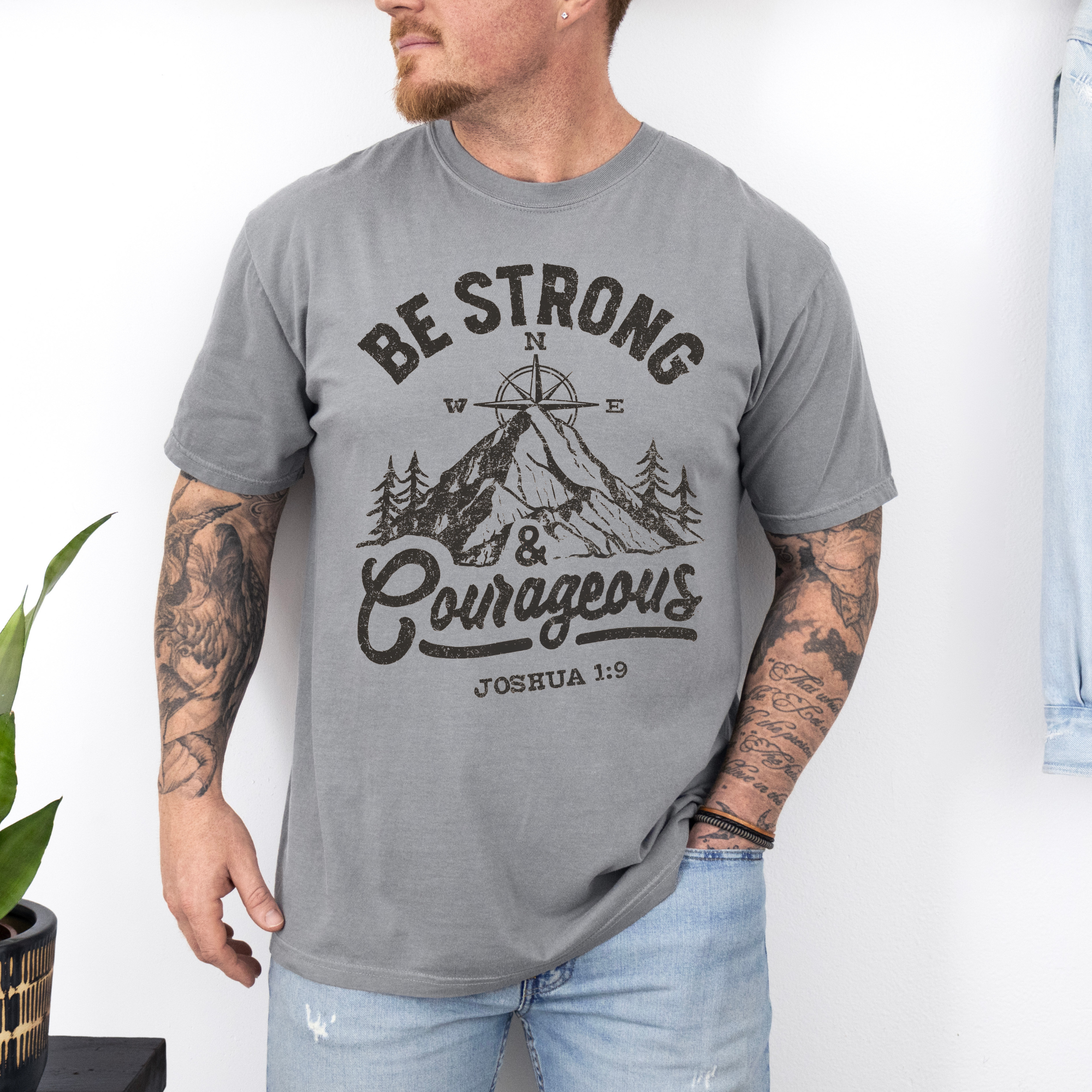 Father's Day: Be Strong Joshua 1:9 On Comfort Colors Gray Unisex , , , Long Sleeve Tee