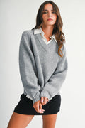 3395IK Relaxed V-Neck Knit Sweater Unisex , , , Long Sleeve Tee