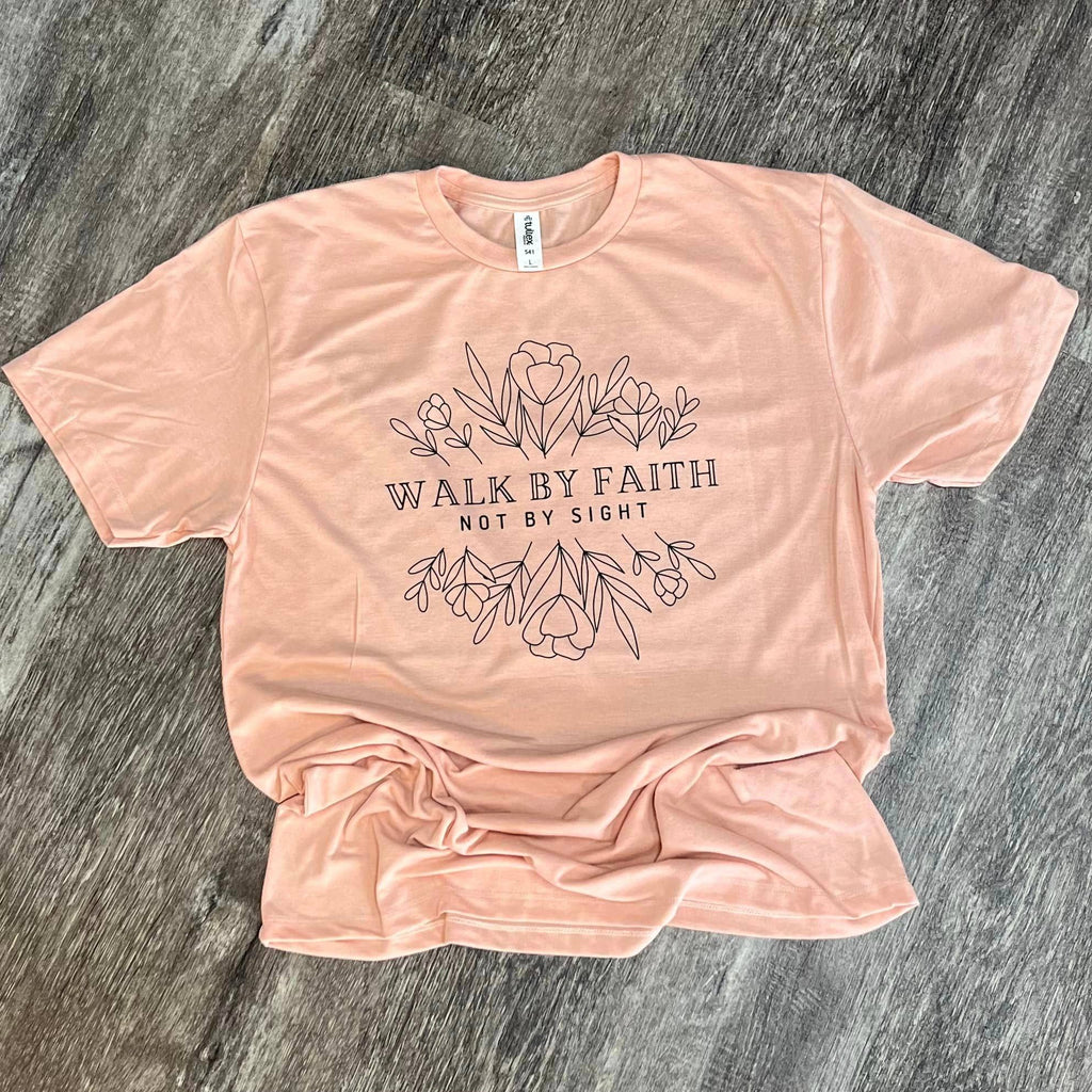 Walk By Faith Not By Sight Floral On Tultex Heather Peach