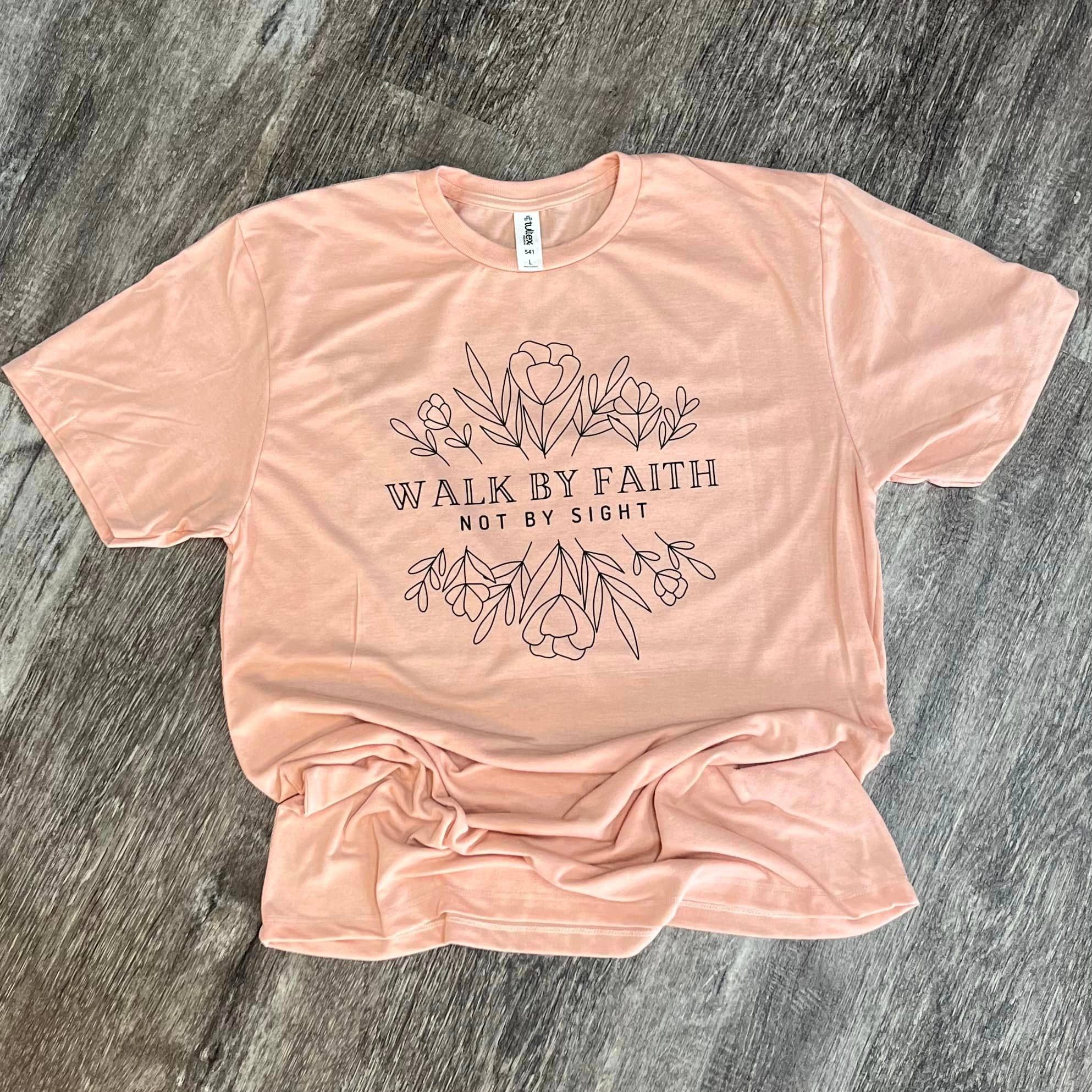 Walk By Faith Not By Sight Floral On Tultex Heather Peach