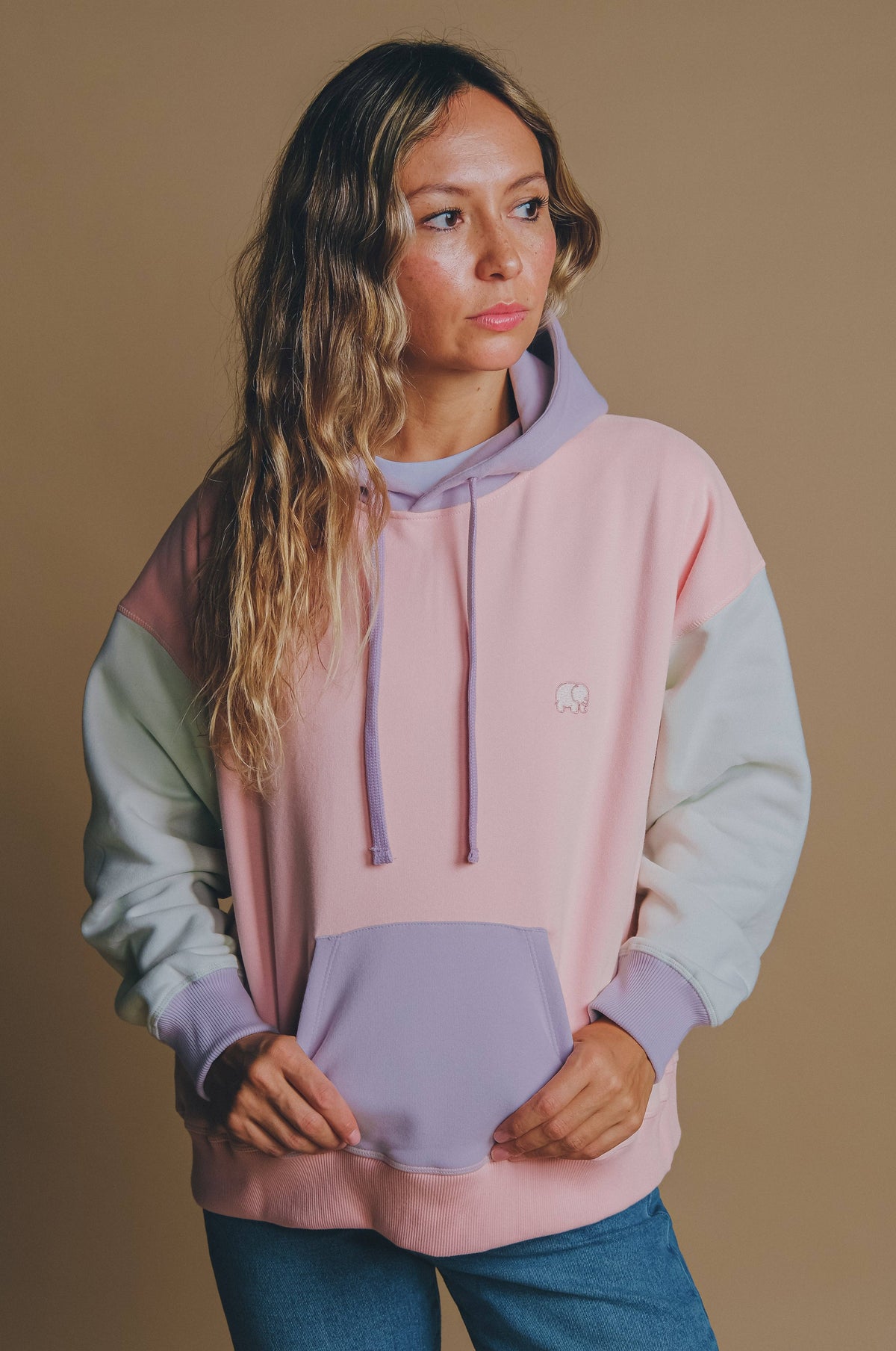 Women's Oversized Color Block Pink Unisex , , , Long Sleeve Tee