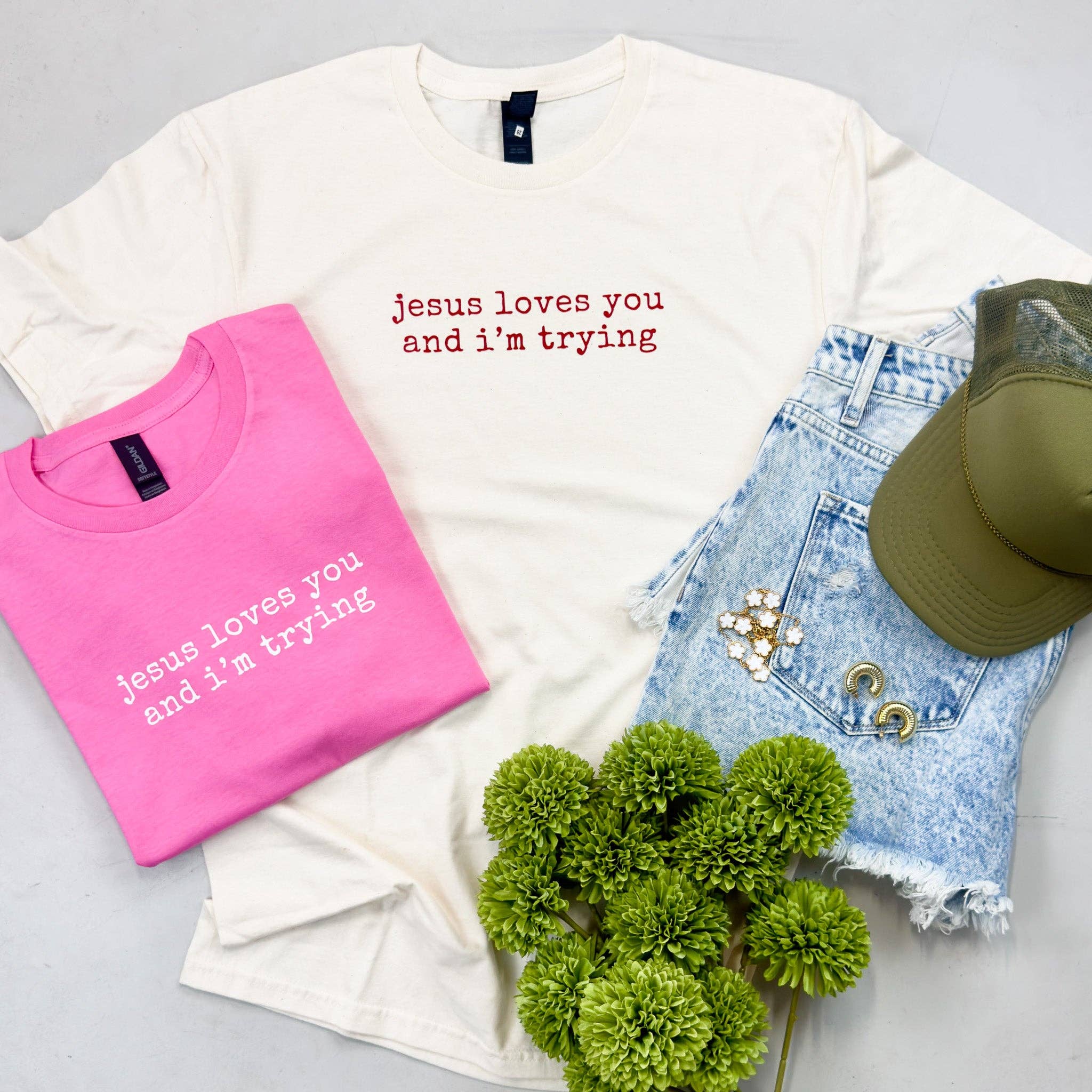 Jesus Loves You and I’M Trying Tee Unisex , , , Long Sleeve Tee