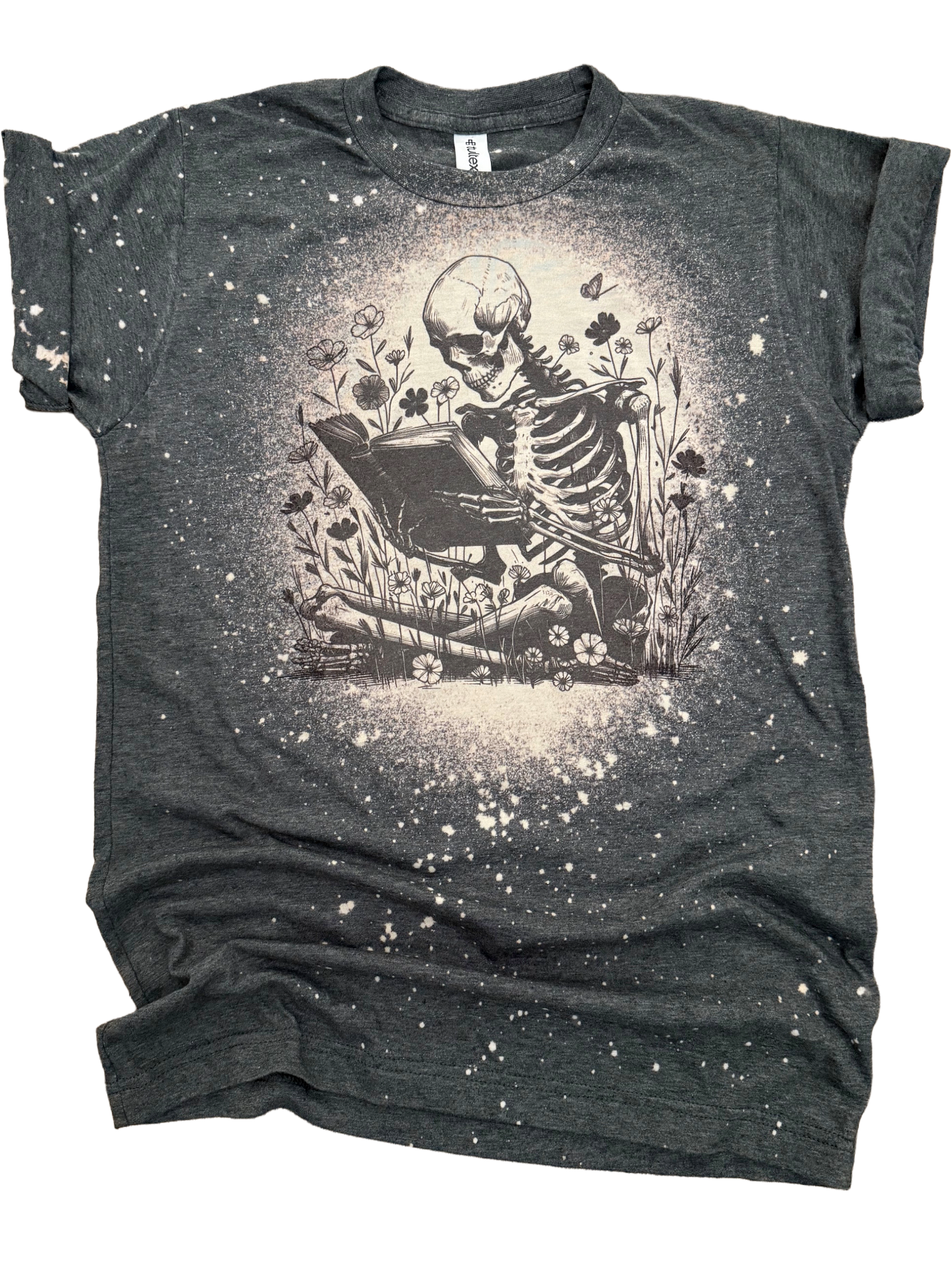 Book Lover Reader Skeleton Bleached Tee Unisex , , , Long Sleeve Tee