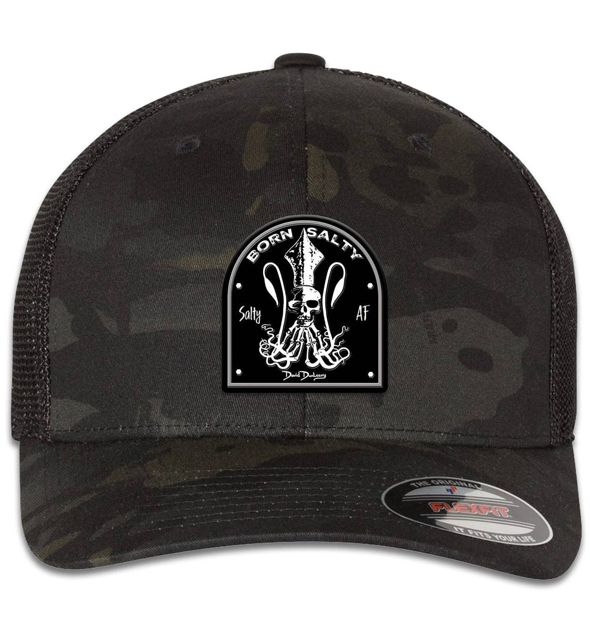 Born Salty Skull Kraken 6 Panel Trucker Snap Back Hat Multicam Black Black Unisex , , , Long Sleeve Tee