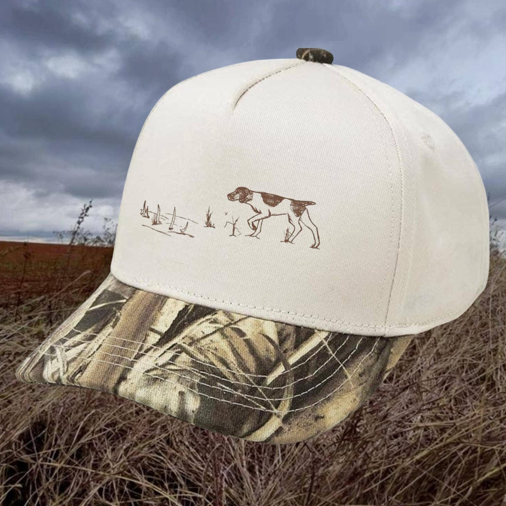 Hunting Dog Two Tone Camo Hat Unisex , , , Long Sleeve Tee