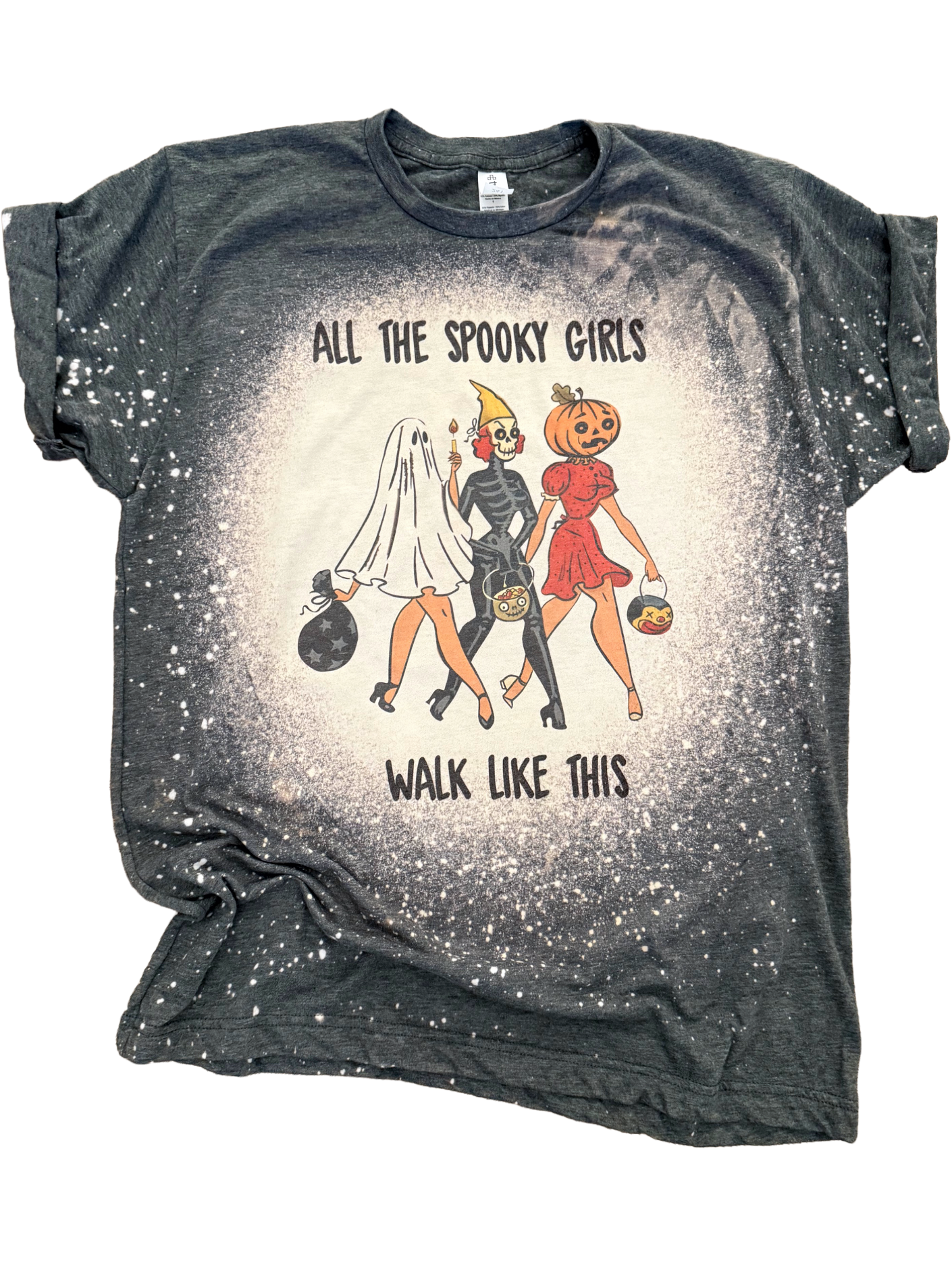 Spooky Girls Walk Like This Halloween Bleached Tee Unisex , , , Long Sleeve Tee
