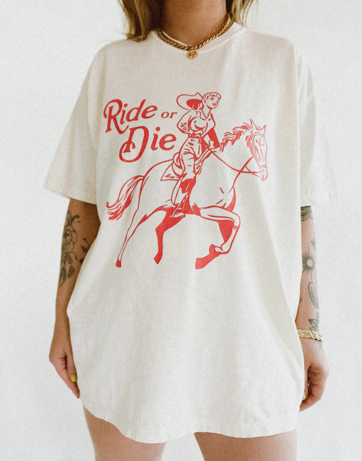 Ride or Die Western Cowgirl Graphic Tee - Ivory