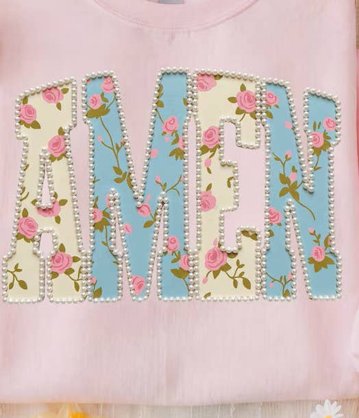 Amen with Faux Pearls Comfort Colors Unisex , , , Long Sleeve Tee