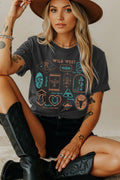 Women Wild West Graphic Print Short Sleeve Top Unisex , , , Long Sleeve Tee