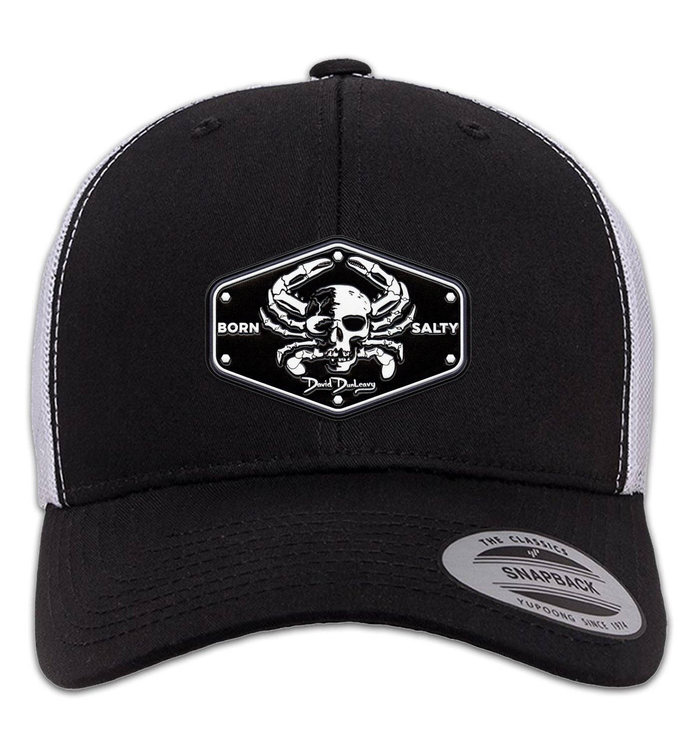 Born Salty Skull Crab 6 Panel Trucker Snap Back Black White Hat Unisex , , , Long Sleeve Tee