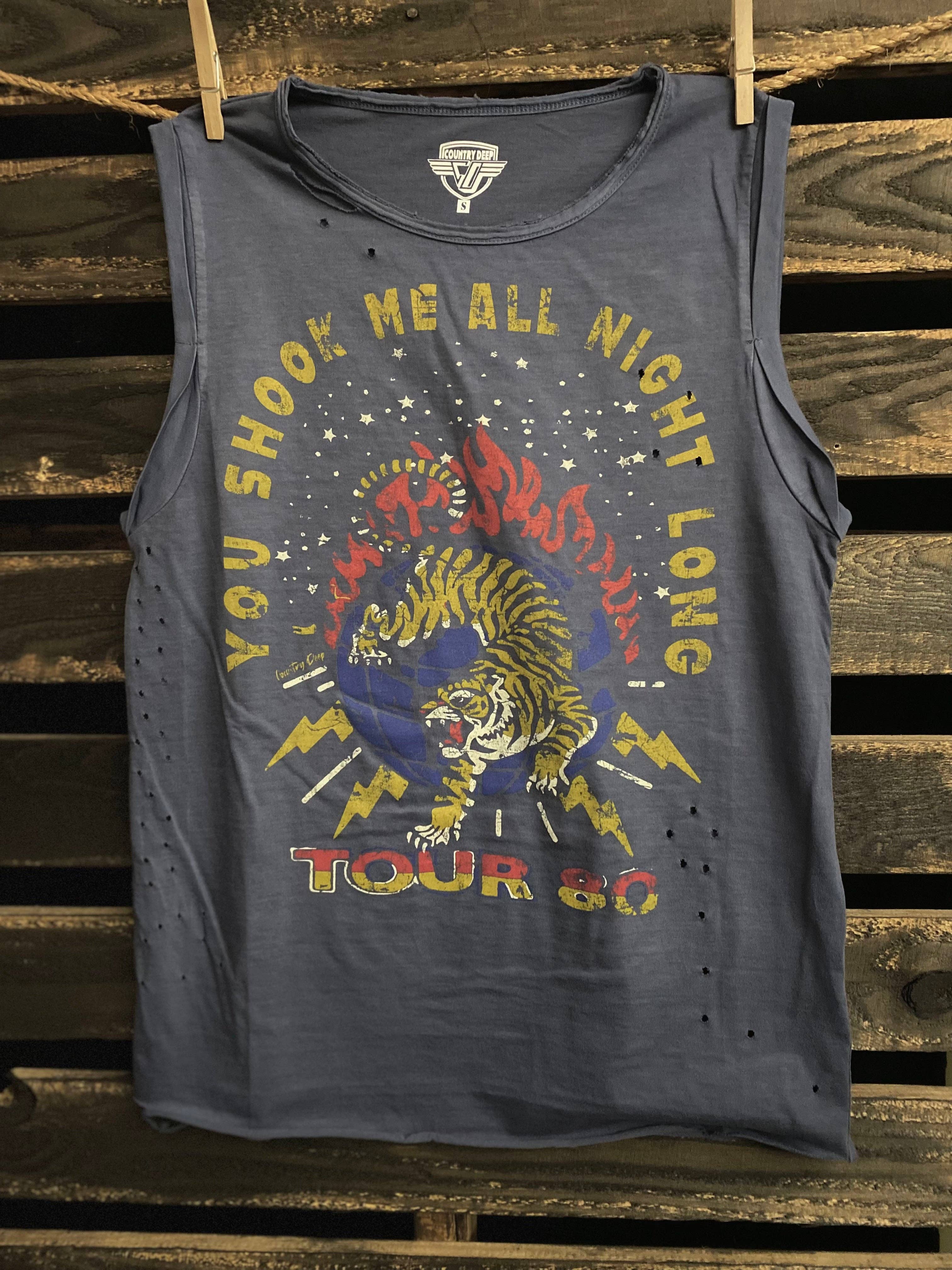 You Shook Me Relaxed Distressed Rolled Sleeve Muscle Top Unisex , , , Long Sleeve Tee
