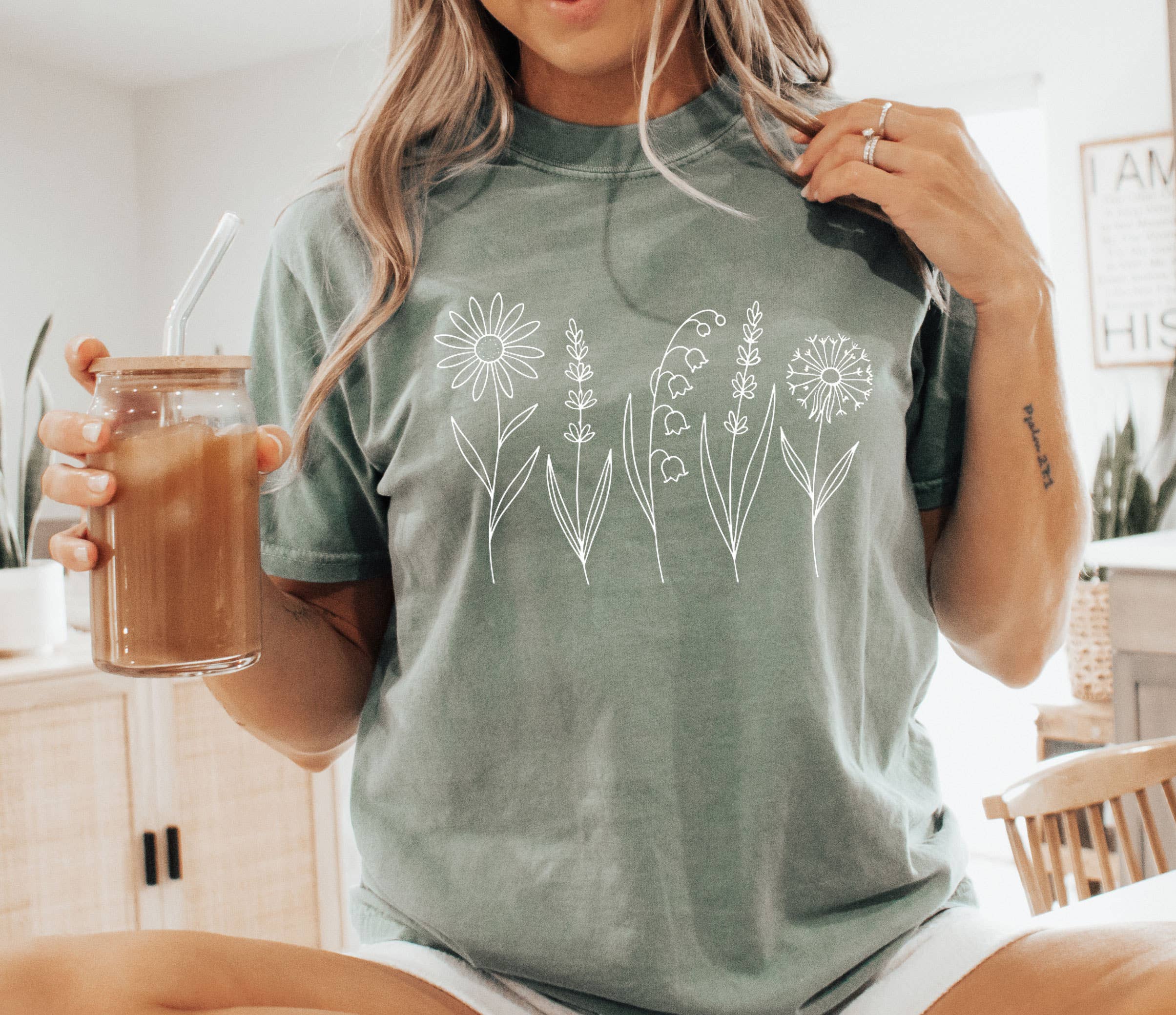 Minimalist Wildflower Shirt Botanical Line Art Tee Daisy Tee Unisex , , , Long Sleeve Tee