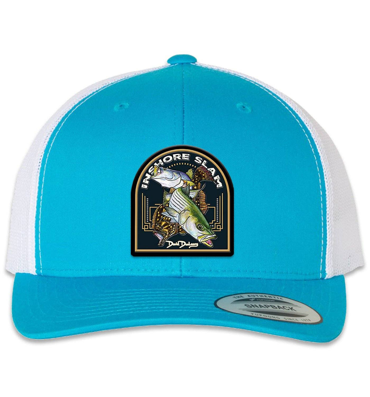 Inshore Slam 6 Panel Trucker Snap Back Turquoise White Hat Unisex , , , Long Sleeve Tee
