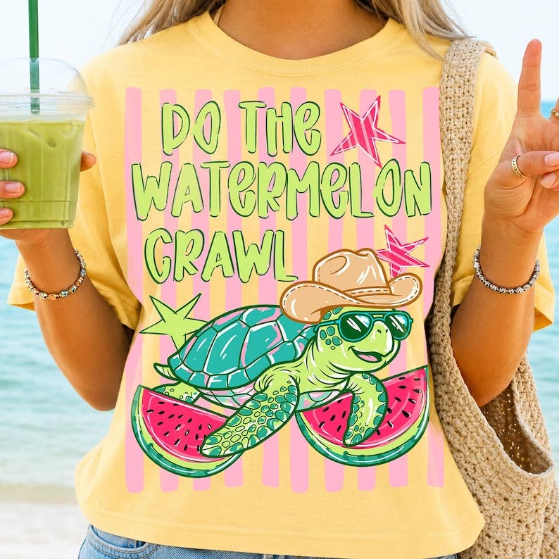 Watermelon Crawl Turtle Comfort Colors Summer Unisex , , , Long Sleeve Tee