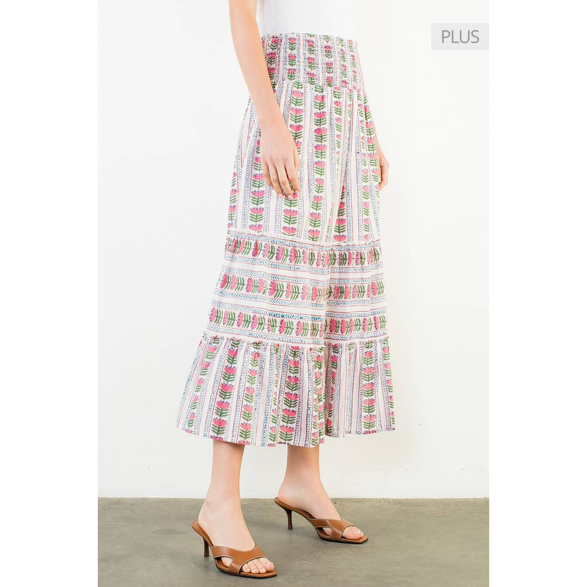 /Size Xl/ Smocked Waist Floral Pattern Long Skirt Unisex , , , Long Sleeve Tee