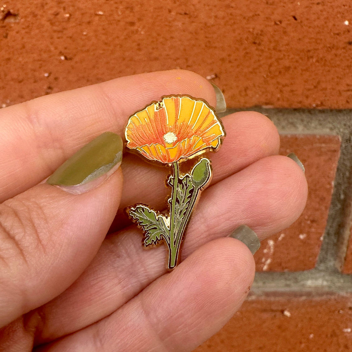California Poppy Flower Enamel Pin Unisex , , , Long Sleeve Tee