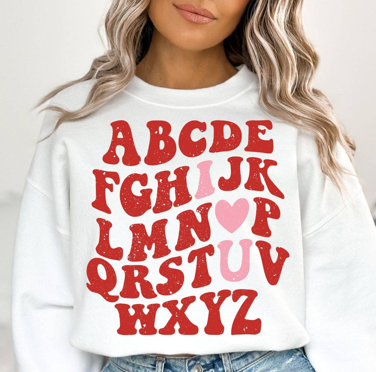 Abc-I Love You Crew Neck Sweaters Unisex , , , Long Sleeve Tee
