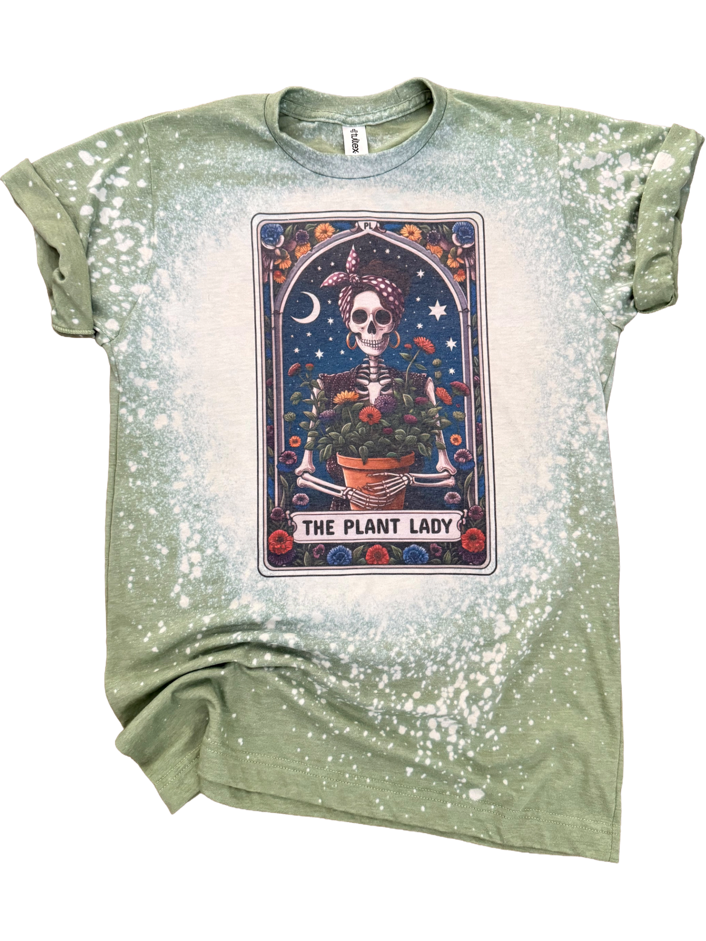 The Plant Lady - Skeleton Tarot Card Bleached Tee Unisex , , , Long Sleeve Tee