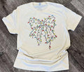 Christmas Tree Lights Bow On Cream Tee