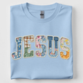 Faux Quilted Jesus Tshirt Unisex , , , Long Sleeve Tee