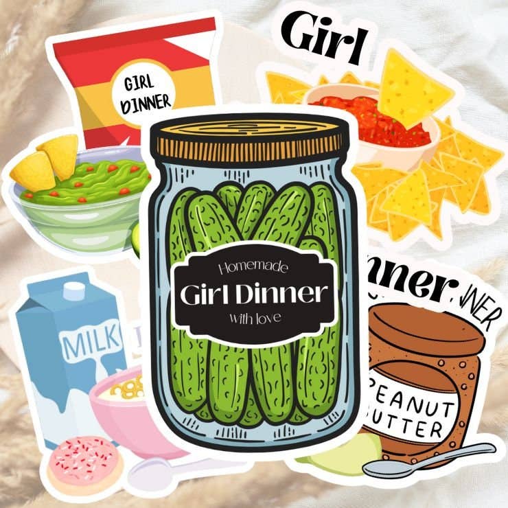 Girl Dinner Removable Vinyl Stickers Unisex , , , Long Sleeve Tee