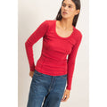 Pigment Dye Seam Detail Scoop Neck Top Unisex , , , Long Sleeve Tee
