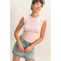 Ruched Waist Cap Sleeve Top Unisex , , , Long Sleeve Tee