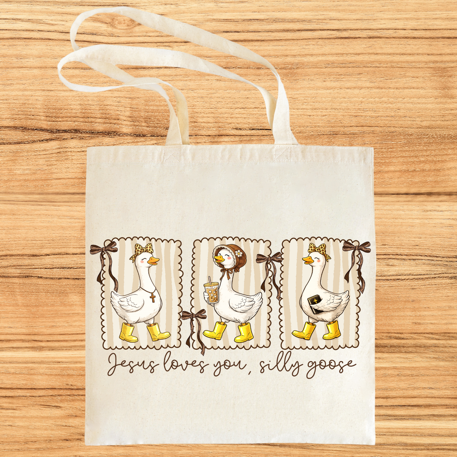 Jesus Loves You Silly Goose Tote Bag Unisex , , , Long Sleeve Tee