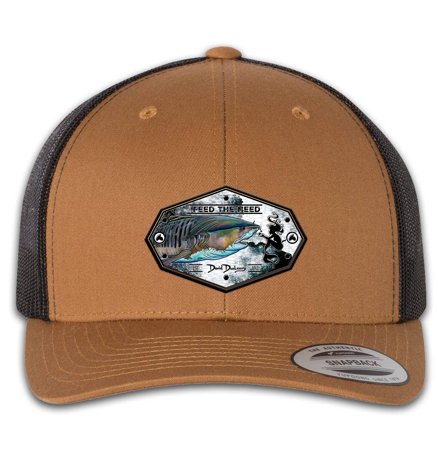 Tiger Shark & Mermaid 6 Panel Trucker Snap Back Caramel Black Hat Unisex , , , Long Sleeve Tee