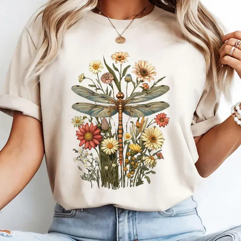 Dragonfly Floral Comfort Colors Tee Unisex , , , Long Sleeve Tee