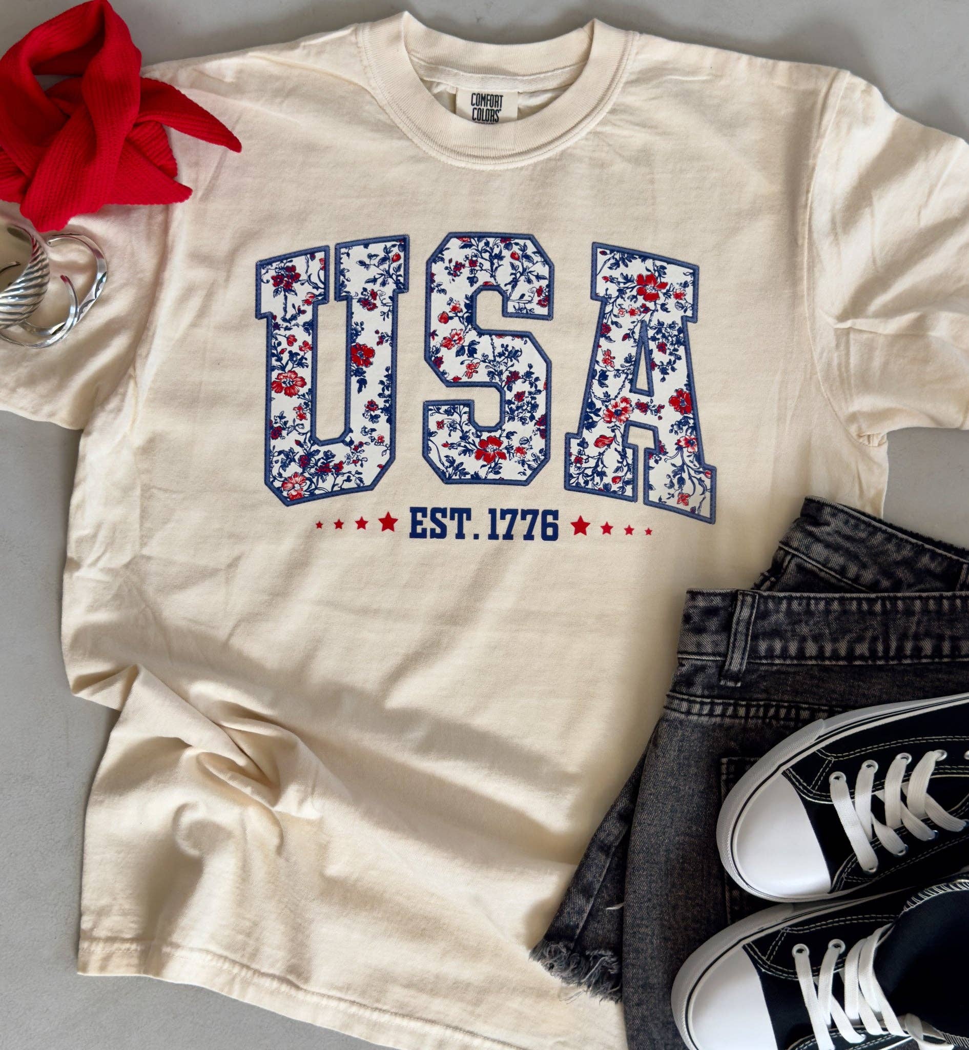 USA Floral Tee Unisex , , , Long Sleeve Tee