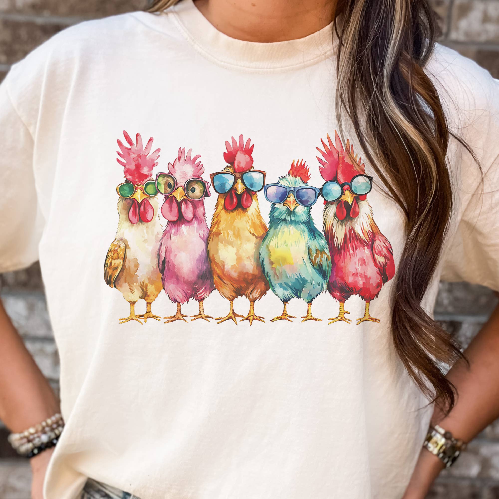 Chicken Sunglasses Rooster Farmers Market Graphic Tee Unisex , , , Long Sleeve Tee