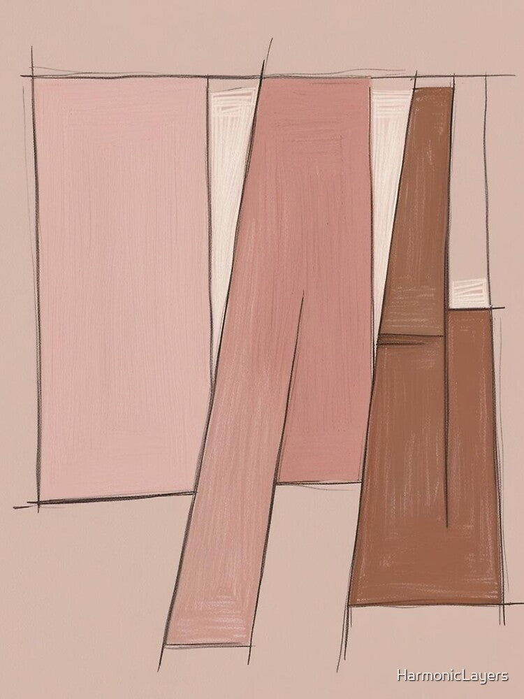 Muted Pink and Brown Minimalist Abstract with Linework – Boho Wall Art by Harmonic_Layers