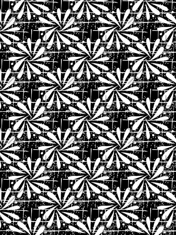 White over Black Abstract Line Art Flower Pattern by BrightMint Unisex , , , Long Sleeve Tee