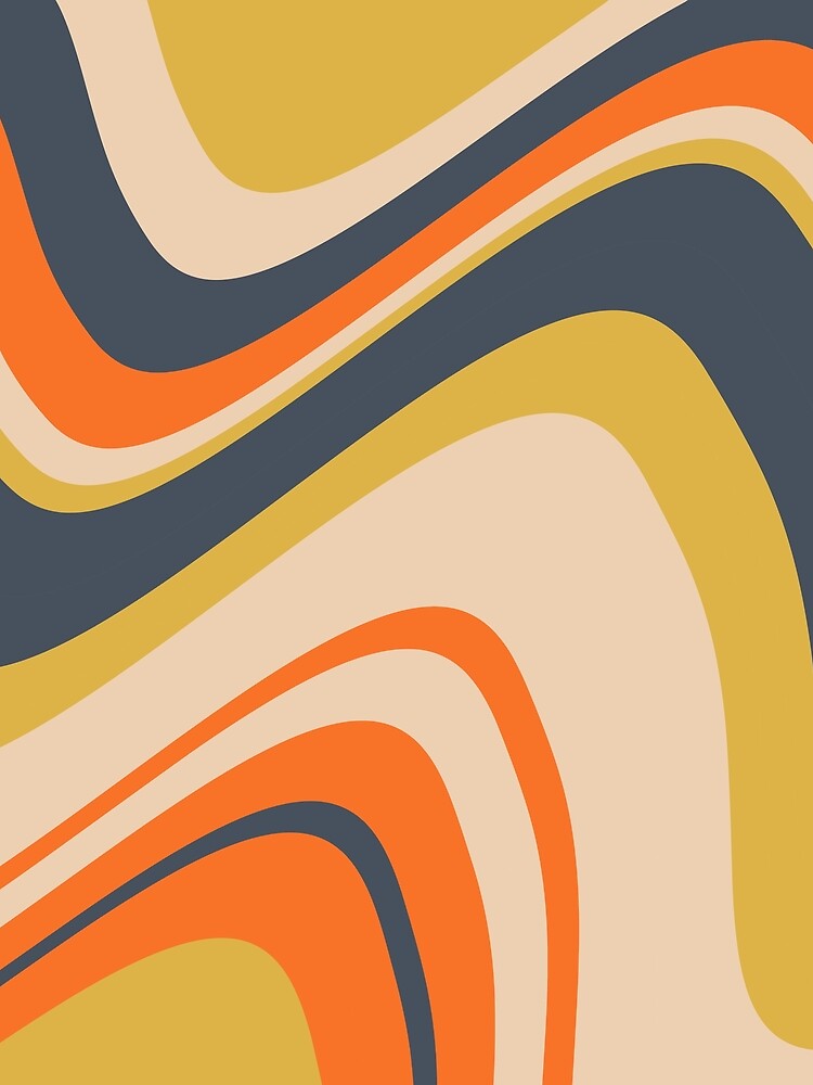 Retro Wavy Lines - Orange, Navy, Yellow, Beige by Cato99