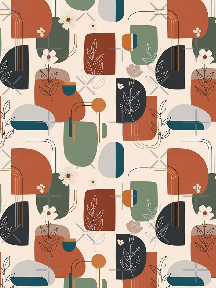 Modern Abstract Floral Pattern Earth Tone Geometric Design by Pattern Vista Studio