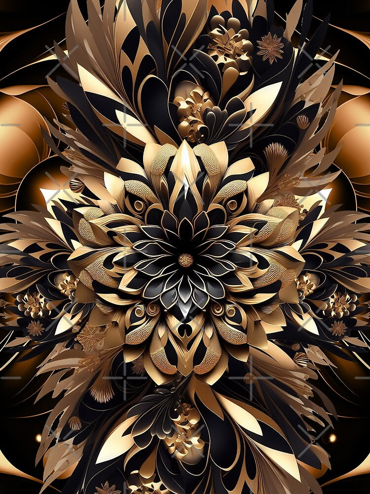 Premium Golden Abstract Floral Art by SyanArt Unisex , , , Long Sleeve Tee