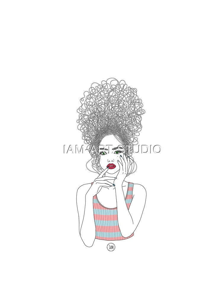 Elegant Female Portrait Long Hair Line Art Illustration by IAM-ART-STUDIO