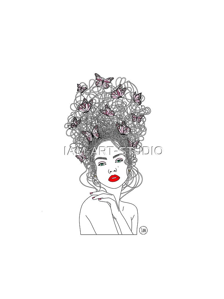 Elegant Female Portrait With Butterfly Line Art Illustration by IAM-ART-STUDIO
