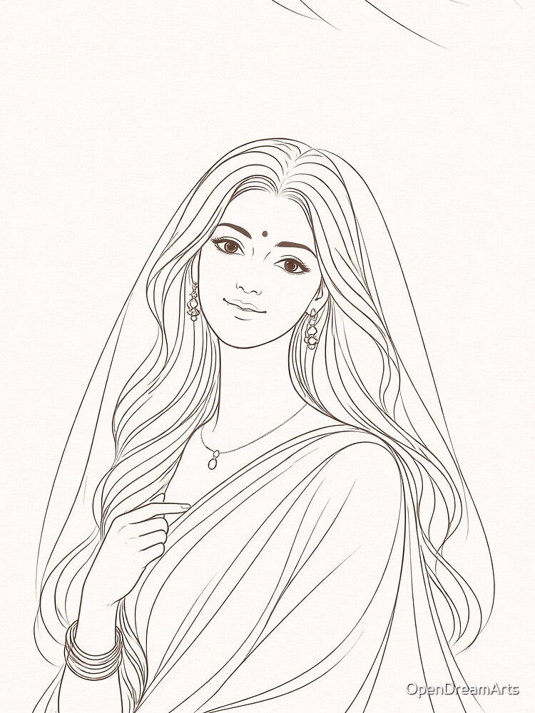 Minimalist Indian Girl - Continuous Line Art Portrait by OpenDreamArts