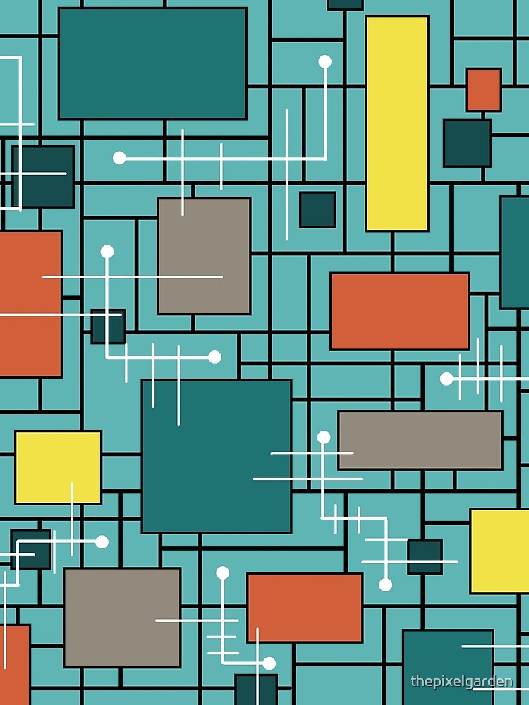Atomic Era Abstract Lines Boxes Turquoise by thepixelgarden