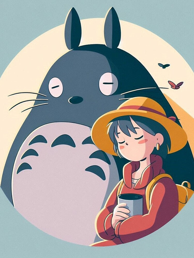 Studio Ghibli Totoro & Girl Illustration – Peaceful Anime Companionship Art by AnimeHarbor