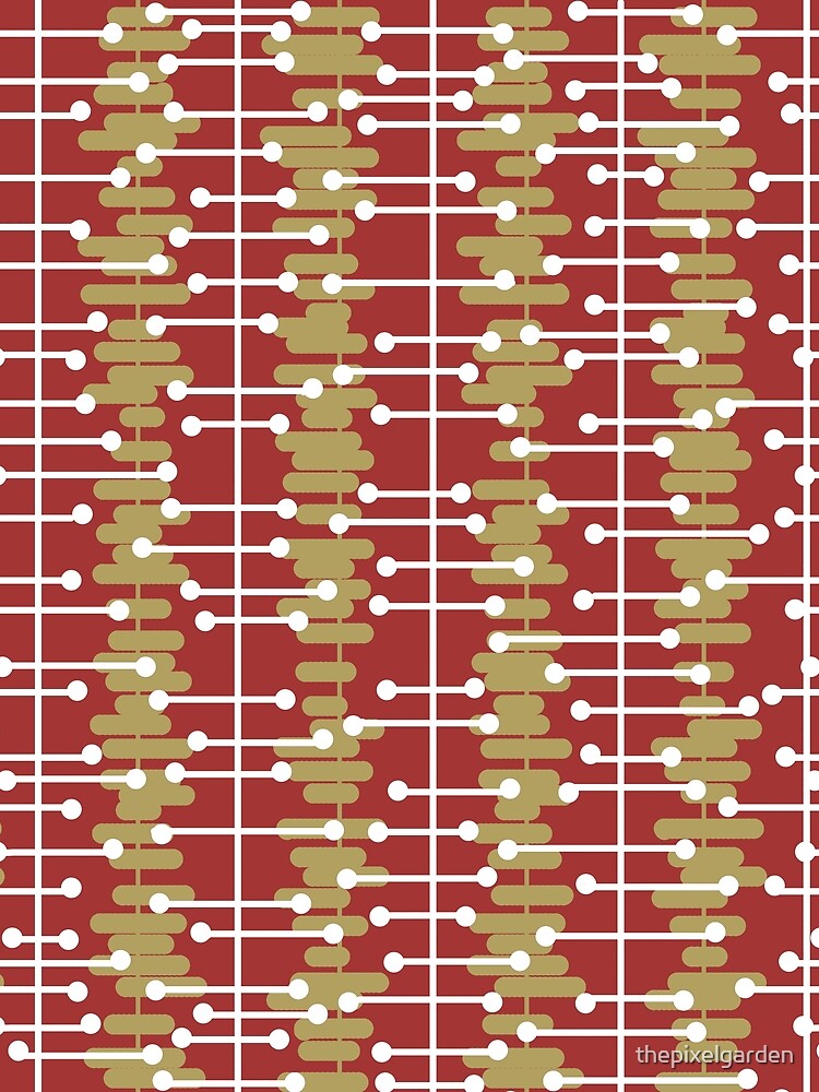 1950s Retro Abstract Lines Red Gold by thepixelgarden