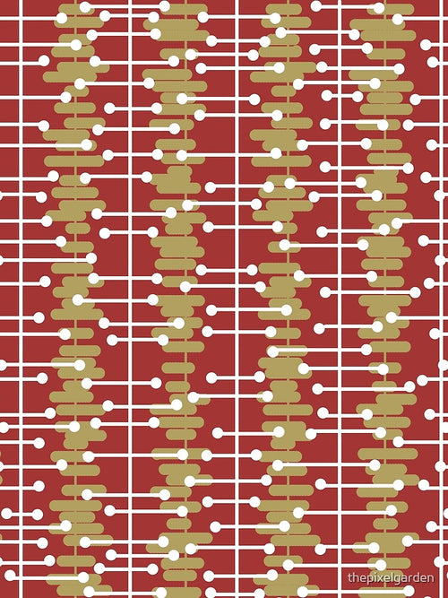 1950s Retro Abstract Lines Red Gold by thepixelgarden